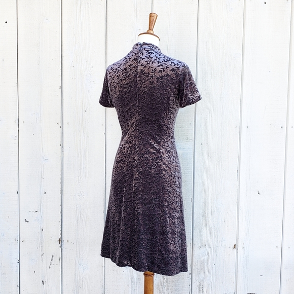 Vintage 90s Michel Klein Paris Designer Velvet Floral Dress Size 4 XS - Picture 6 of 8